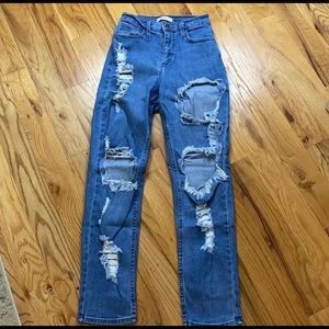 Distressed, high waisted jeans